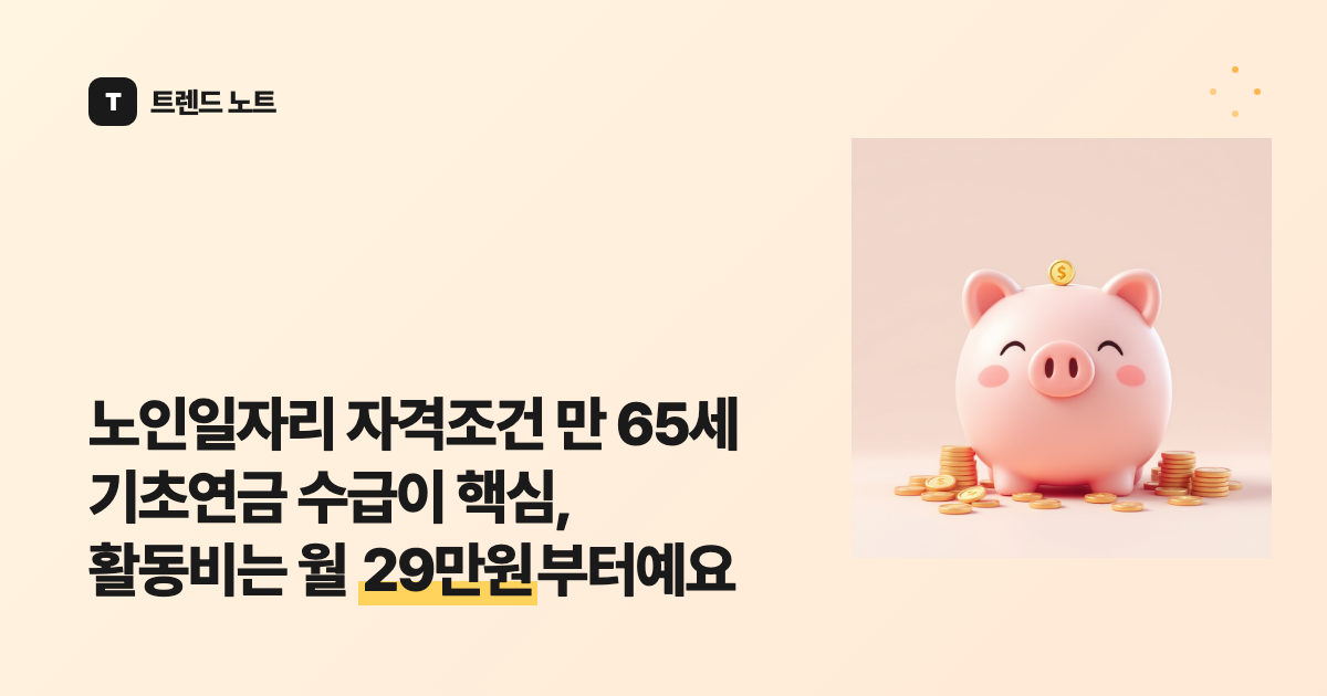 노인일자리 자격조건 만 65세 기초연금 수급이 핵심, 활동비는 월 29만원부터예요