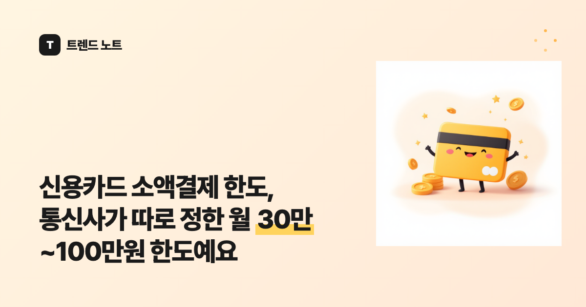신용카드 소액결제 한도, 통신사가 따로 정한 월 30만~100만원 한도예요